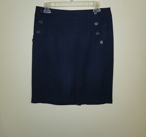 LOFT Dark Blue Button-Detail Pencil Skirt